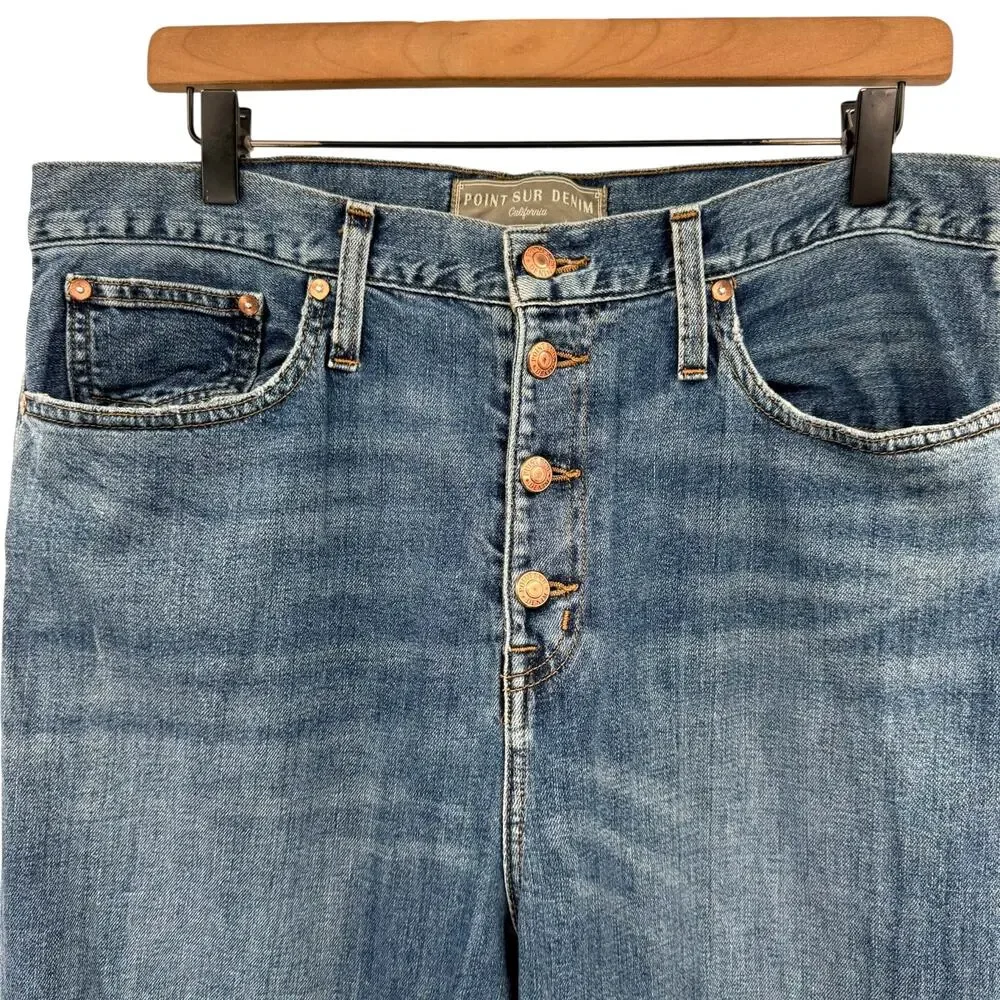Point Sur J. Crew Distressed Exposed Button Fly Medium Wash High Rise Jeans